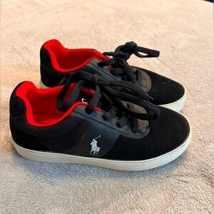 Little Boys Polo sneakers; black with red lining; size 13